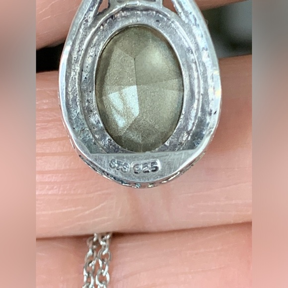 Signed STS 925 Sterling Silver Light Peridot Green Crystal Rhinestone Pendant - Picture 11 of 16